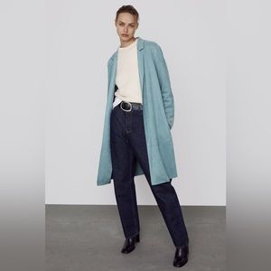 Zara Faux Suede Coat Blue Size Medium
